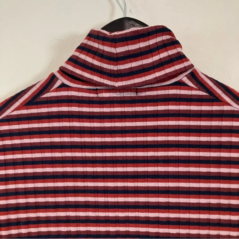 Madewell Red Multicolor Long Sleeve Striped Ribbed Stretch Turtleneck Top Sz S - Picture 10 of 12